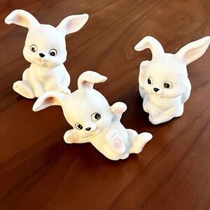 3 HOMCO Vintage Ceramic Bunny Figurines Like New 1980s Porcelain Adorable